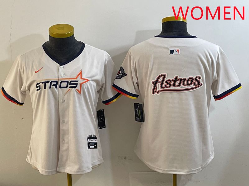 Women Houston Astros Blank Cream Three generations Joint Name 2025 Nike MLB Jersey style 41015